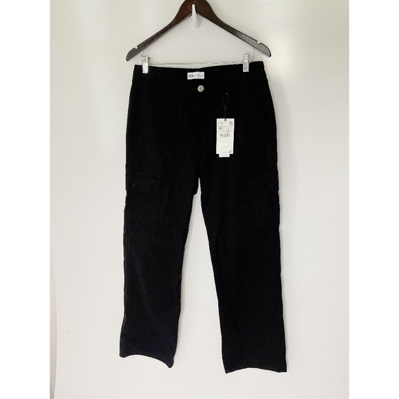 Zara Straight Fit Cargo Pants Black NEW - Picture 3 of 7